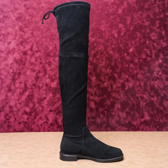 Stuart Weitzman Women Tieland Slip-on Black Suede Dress OTK Back Tie Boots sz 7. - Picture 4 of 9